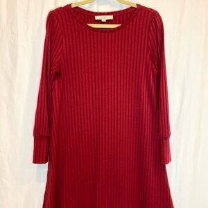 LOFT Petite Burgundy Ribbed Knit Dress